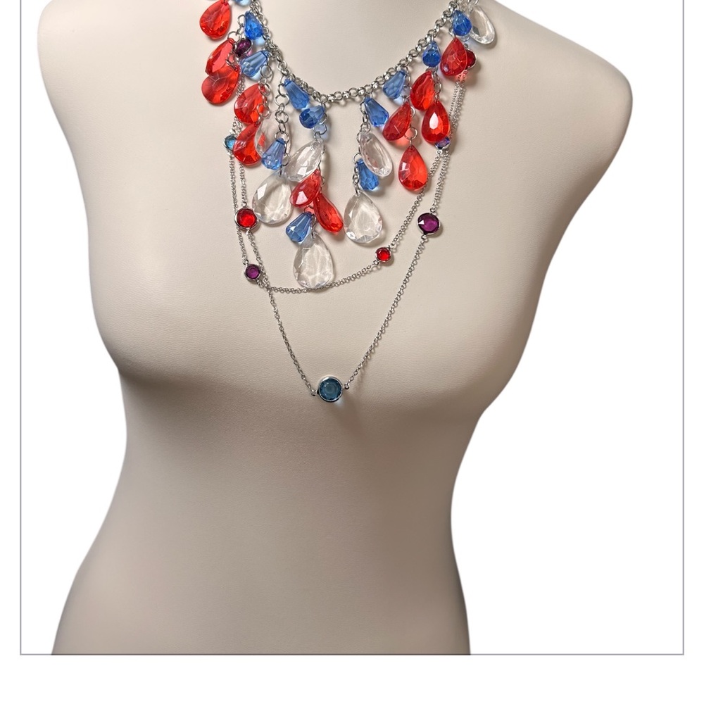 Jewelry Bundle Red, Blue, and Clear Patriotic Teardrop Necklace Bundle 5 Pc Set